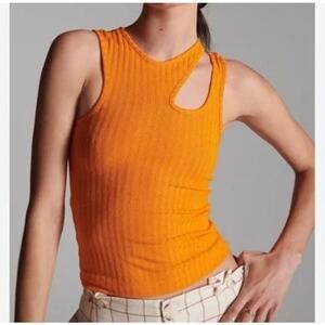 Maeve Anthropologie orange ribbed cut-out tank top size M